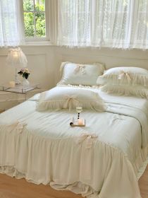 Pure Color Ruffles Princess Style Summer Quilt Tencel Summer Cooling Duvet Airable Cover Four-piece Set