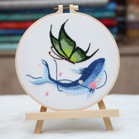 Embroidered Diy Materials Pack Whale With Butterfly Handmade Hanging Pictures