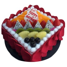 Artificial Fruit Cake Simulation Red Petal Birthday Cake Food Model Party Decoration Replica Prop; 6 inches