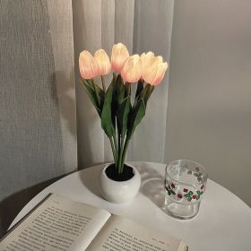 1pc LED Tulip Night Light Simulation Flower Table Lamp; Home Decoration Atmosphere Lamp; Romantic Potted Gift For Office; Room; Bar; Cafe