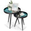 Set of 2 Stylish Nesting End Tables with Wooden Tray Top and Steel Legs