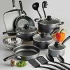 18-Piece Nonstick Cookware Set; Steel Gray with pots, frying pans, sauce pan, Ladles, saute pan