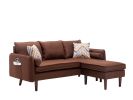 Mia Brown Sectional Sofa Chaise with USB Charger & Pillows