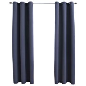 Blackout Curtains with Rings 2 pcs Anthracite 37"x63" Fabric