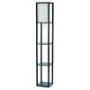 Floor Lamp Etagere Organizer Storage Shelf with Linen Shade, Black