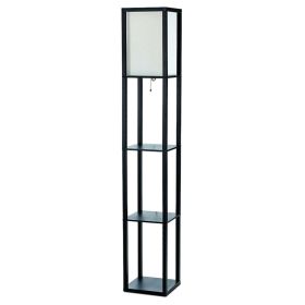 Floor Lamp Etagere Organizer Storage Shelf with Linen Shade, Black