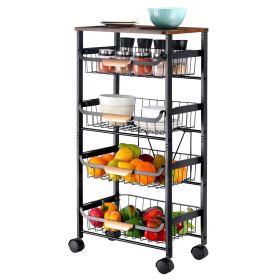 5 Tier Rolling Utility Cart Fruit Storage Basket Kitchen Serving Storage Cart