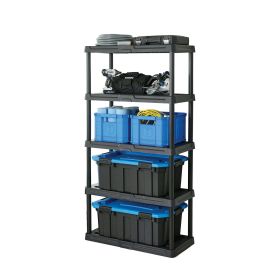 5 Tier 18"x 36"x70.2" Ventilated Plastic Wall Shelf Unit, 750lb Capacity, Black