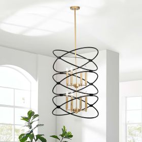 2-Tier-Candle Ceiling Light Transitional Gold/Matte Black Metal Chandelier Fixture