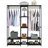 Stand Alone Wardrobe Organizer; Suspender Wardrobe Hanger And Multiple Storage Racks; Heavy Metal Wardrobe Storage Hanger For Bedroom - Black