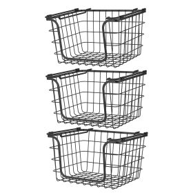 Oceanstar Stackable Metal Wire Storage Basket Set for Pantry, Countertop, Kitchen or Bathroom â€šÃ„Ã¬ Black, Set of 3