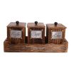 WILLART Handcrafted Wooden Antique Look Tea Coffee Sugar 3 Large Container Set in Wooden Tray â€šÃ„Ã¬ Container Canister