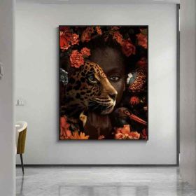 Home Fashion African Women Leopard Printed Canvas Poster