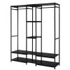 Stand Alone Wardrobe Organizer; Suspender Wardrobe Hanger And Multiple Storage Racks; Heavy Metal Wardrobe Storage Hanger For Bedroom - Black