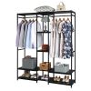 Stand Alone Wardrobe Organizer; Suspender Wardrobe Hanger And Multiple Storage Racks; Heavy Metal Wardrobe Storage Hanger For Bedroom - Black