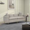 77.5" Velvet Upholstered Sofa with Armrest Pockets; 3-Seat Couch with 2 Pillows and Golden Metal Legs for Living Room; Apartment; Home Office; Gray