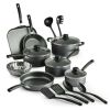 18-Piece Nonstick Cookware Set; Steel Gray with pots, frying pans, sauce pan, Ladles, saute pan