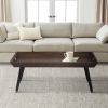 Rectangular Wooden Coffee Table with Tray Top and Metal Legs; Brown and Black