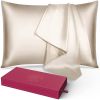 Lacette Silk Pillowcase 2 Pack for Hair and Skin, 22 Momme 100% Mulberry Silk, Double-Sided Silk Pillow Cases with Hidden Zipper (Champagne, King 20"