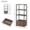 Home Office 4-Tier Bookshelf; Simple Industrial Bookcase Standing Shelf Unit Storage Organizer with 4 Open Storage Shelves and Two Drawers; Brown