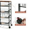 5 Tier Rolling Utility Cart Fruit Storage Basket Kitchen Serving Storage Cart