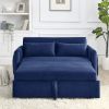 55" Modern Convertible Sofa Bed with 2 Detachable Arm Pockets; Velvet Loveseat Sofa with Pull Out Bed; 2 Pillows and Living Room Adjustable Backrest;