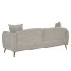 77.5" Velvet Upholstered Sofa with Armrest Pockets; 3-Seat Couch with 2 Pillows and Golden Metal Legs for Living Room; Apartment; Home Office; Gray