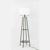 Etagere Matte Black Floor Lamp, with 2 Wood Shelves, Black Color