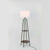 Etagere Matte Black Floor Lamp, with 2 Wood Shelves, Black Color