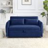 55" Modern Convertible Sofa Bed with 2 Detachable Arm Pockets; Velvet Loveseat Sofa with Pull Out Bed; 2 Pillows and Living Room Adjustable Backrest;