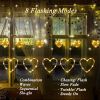 LED Curtain String Lights; 138 LED String Light Battery & USB Powered Waterproof Heart Shape Lights; 8 Flashing Modes For Girl Valentine's Day Wedding