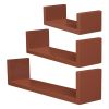 Set of 3 Floating Display Shelves Ledge Bookshelf Wall Mount Storage Home DâˆšÂ©cor Brown RT