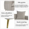 77.5" Velvet Upholstered Sofa with Armrest Pockets; 3-Seat Couch with 2 Pillows and Golden Metal Legs for Living Room; Apartment; Home Office; Gray