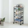 5 Tier Rolling Utility Cart Fruit Storage Basket Kitchen Serving Storage Cart