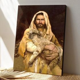 Bound Broken Heart Canvas Frame Painting Decorative Nordic Jesus Embracing Sheep