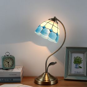 European-style Pastoral Mediterranean Bedside Lamp Home Bedroom (Option: Blue lampshade with 9W tricolo-Remote control switch-220V US)