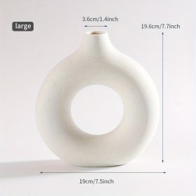 1pc; White Ceramic Vase White Vases For Decor; Modern Home Decor Vase; Boho Vases For Decor; Circle Vase; Round Vase; Donut Vase; Decorative Vase (Color: beige, size: large)