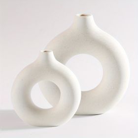 1pc; White Ceramic Vase White Vases For Decor; Modern Home Decor Vase; Boho Vases For Decor; Circle Vase; Round Vase; Donut Vase; Decorative Vase (Color: beige, size: Small + Large Vase)