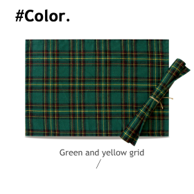 New Year Christmas Series Cloth Plaid Table Flag Insulation Pad (Color: Green Yellow Plaid, size: 30x45 cm)