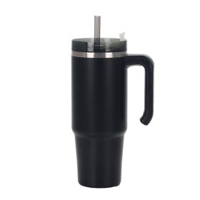 30oz 20oz Handle Vacuum Thermal Mug Beer Cup Travel Car Thermo Mug Portable Flask Coffee Stainless Steel Cups With Lid And Straw (Color: Black, Capacity: 600ml)