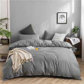 Simple Style Bedding 4 Piece Quilt Cover Sheet Pillowcase Cotton Spring Summer Autumn Winter Solid Two-color Student Dormitory (Color: Light Grey, size: 200x230cm 4-piece)