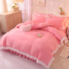 Princess Style Girl Brushed Multicolor 4-piece Set Quilt Cover Sheet Pillowcase Spring Autumn Winter Solid Fleece Thick Bedskirt (Color: Pink, size: 1.8m bed 4-piece set)