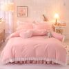 Princess Style Girl Brushed Multicolor 4-piece Set Quilt Cover Sheet Pillowcase Spring Autumn Winter Solid Fleece Thick Bedskirt