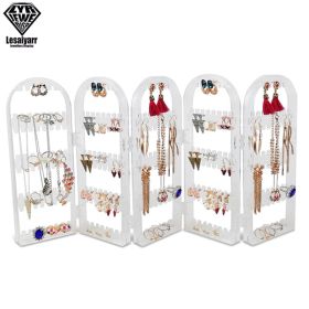 2/3/4 Fans Panels Screen Folding Clear Earrings Studs Display Rack Necklace Jewelry Shelf Stand Holder Organizer Storage Box (Color: 5C-300 Holder)