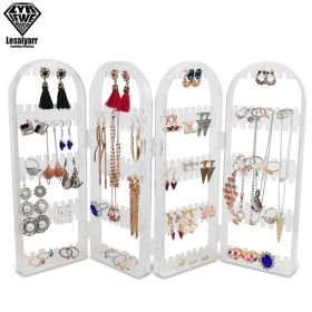 2/3/4 Fans Panels Screen Folding Clear Earrings Studs Display Rack Necklace Jewelry Shelf Stand Holder Organizer Storage Box (Color: 4C-240 Holder)