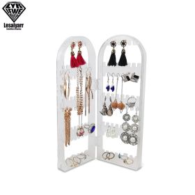 2/3/4 Fans Panels Screen Folding Clear Earrings Studs Display Rack Necklace Jewelry Shelf Stand Holder Organizer Storage Box (Color: 2C-120 Holder)