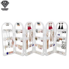 2/3/4 Fans Panels Screen Folding Clear Earrings Studs Display Rack Necklace Jewelry Shelf Stand Holder Organizer Storage Box (Color: 6C360 Holder)