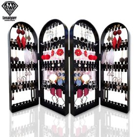 2/3/4 Fans Panels Screen Folding Clear Earrings Studs Display Rack Necklace Jewelry Shelf Stand Holder Organizer Storage Box (Color: 4B-240 Holder)