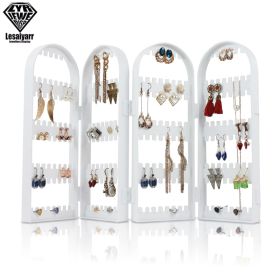 2/3/4 Fans Panels Screen Folding Clear Earrings Studs Display Rack Necklace Jewelry Shelf Stand Holder Organizer Storage Box (Color: 4W-240 Holder)