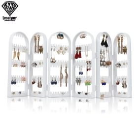 2/3/4 Fans Panels Screen Folding Clear Earrings Studs Display Rack Necklace Jewelry Shelf Stand Holder Organizer Storage Box (Color: 6W-360 Holder)